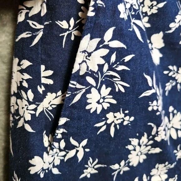 Lauren Ralph Lauren Women's Med Blue  Floral Cropped Pants linen blend wide leg - Picture 9 of 12